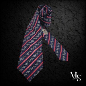HERMES PARIS 7352 PA Blue Horsebit Striped Silk Tie France W: 3.5" EX COND